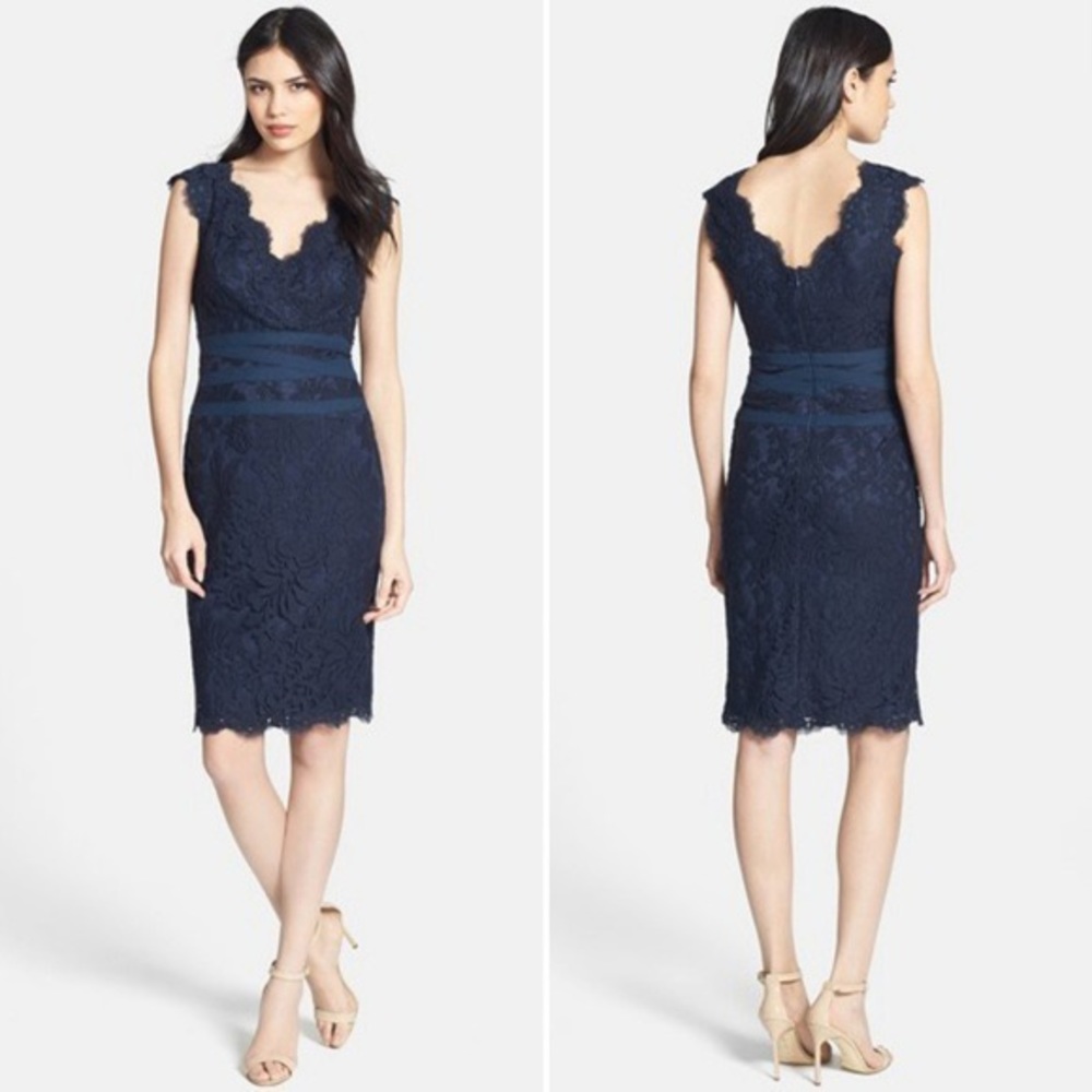 Tadashi Shoji Navy Lace Sheath Dress